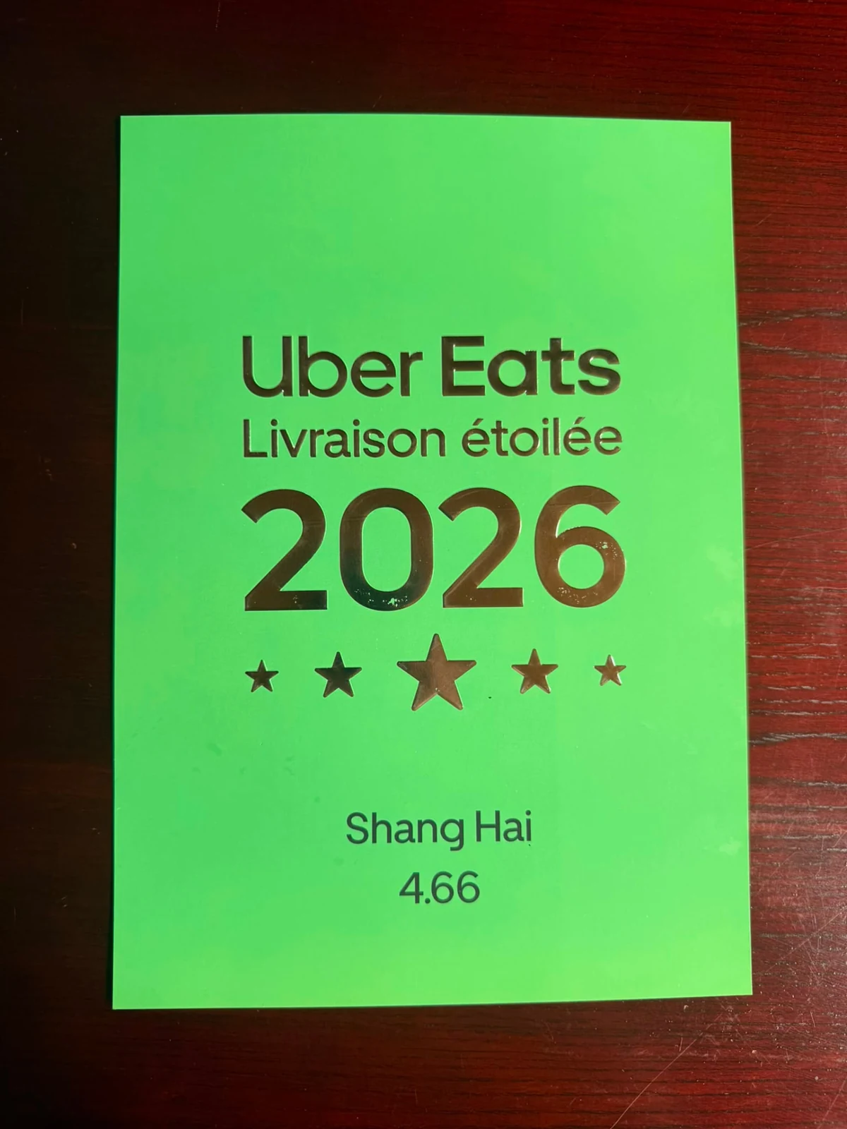 Visuel officiel Uber Eats — Livraison étoilée 2026 — Shang Hai — 4,66